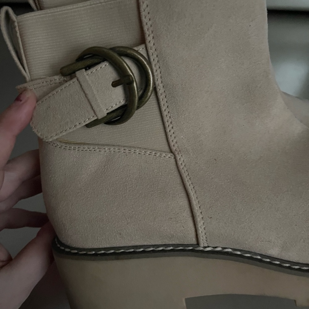 Torrid Cream Heeled Boots with Buckle